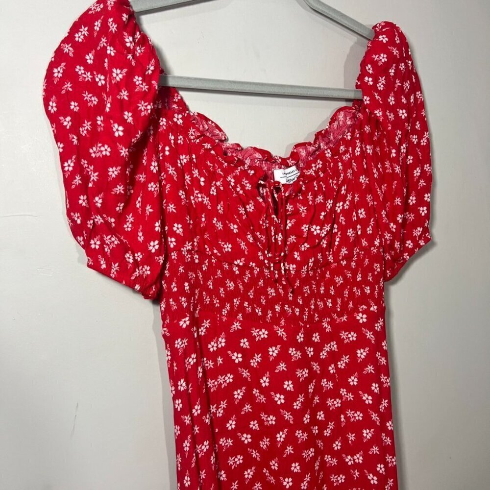 & Other Stories Red Floral Puff Sleeve Milkmaid Maxi Dress Cottagecore Coquette - Picture 6 of 15